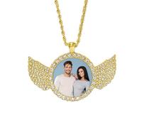 Catena Personalizzata con Foto - Collana con Ciondolo con Foto Hip Hop Personalizzata, Collana con Ali D'angelo Personalizzate con Foto All'interno per Uomo e Donna