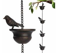 Catena raccogli pioggia in bronzo scuro attaccata gancio devia l'acqua | Uccelli su tazze carillon decorativo gioiello decorativo decorazione casa inaugurazione della casa