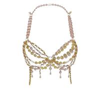 Catena sul petto con goccia d'acqua e anello geometrico - Accessorio superiore tubolare con perline fatto a mano