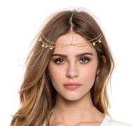 Catena Testa Donna Oro, Gioielli Catena Testa D'oro, Catena Per La Testa Bohémien, Catena Testa con Ciondolo, Catena Testa Elfo, con paillettes, Accessori per Capelli Sposa, per Donne e Ragazze