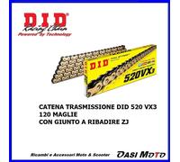 CATENA TRASMISSIONE DID 520VX3 120 MAGLIE GOLD & BLACK GIUNTO A RIBADIRE ZJ