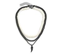 Catena Uomo, Collane a Catena in Lega Catena di Perline Multistrato e con Pendente a Forma di Piuma da Uomo Nero Bianco, 57CM