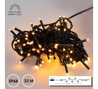 Catenaria Natalizia LED 33m MONOFLASH Cavo VERDE IP44 Colore Bianco Caldo 2600 °K