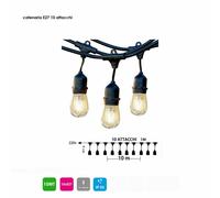 Catenaria per esterno nera con cavi pendenti da 10mt con 10 portalampada E27