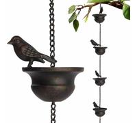 Catene da pioggia, adattatore per catena antipioggia per grondaie, campanelli da pioggia per capannoni da giardino, 2 m, con gancio attaccato e uccelli, raccogli pioggia per pluviale, devia acqua