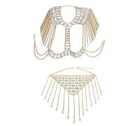 Catene for il corpo, gioielli, accessori, boho, cristallo, nappa, bikini, set da spiaggia, cosplay, reggiseno, catena, gioielli for il corpo for donne e ragazze(Gold)