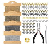 Catene per creazione di gioielli, Kit catene per collana Catena portacavi placcata con moschettone, Anello di apertura 200PCS, Pinzette Forniture per gioielli per collana con bracciale