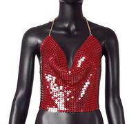 Catene Per Il Corpo Sexy Crop Top Bikini Con Paillettes Halter Reggiseno Senza Schienale Catenina Per Il Corpo In Metallo Beach Party Rave Nightclub Gioielli Per Il Corpo Per Le Donne-Rosa Corallo||Taglia Unica
