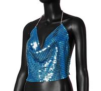 Catene Per Il Corpo Sexy Crop Top Bikini Con Paillettes Halter Reggiseno Senza Schienale Catenina Per Il Corpo In Metallo Beach Party Rave Nightclub Gioielli Per Il Corpo Per Le Donne-Rosa Corallo||Taglia Unica