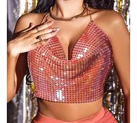 Catene Per Il Corpo Sexy Crop Top Bikini Con Paillettes Halter Reggiseno Senza Schienale Catenina Per Il Corpo In Metallo Beach Party Rave Nightclub Gioielli Per Il Corpo Per Le Donne-Rosa Corallo||Taglia Unica