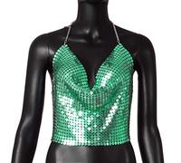 Catene Per Il Corpo Sexy Crop Top Bikini Con Paillettes Halter Reggiseno Senza Schienale Catenina Per Il Corpo In Metallo Beach Party Rave Nightclub Gioielli Per Il Corpo Per Le Donne-Rosa Corallo||Taglia Unica