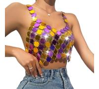 Catenina corpo sexy discoteca acrilico glitter paillettes catena corpo da donna con schiena scoperta top body catena per feste vestito da rave scintillante bikini gioielli corpo - oro||Taglia unica