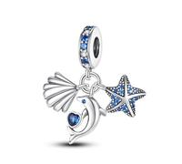 Catenina di sicurezza con angelo e scritta "Mom Daughter", in argento Sterling 925, compatibile con braccialetti Pandora Moments (delfino, pesce, oceano, mare, vongole, conchiglie)