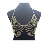 Catenina per il corpo Donna Accessori per la catena del corpo Multistrato Gioielli per il corpo Catene per il petto Collana Imbracatura Adatto per la maggior parte delle donne da indossare Pancia (Colore metallo : Colore oro) (A Guldf?rg)
