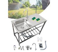 Catering Lavello In Acciaio Inox 304 Lavabo per Cucina Commerciale Professionale Con Rubinetto E Ripiani Portaoggetti Lavabo di Utilità Per Appartamenti/Giardini/Interni/Esterno/Feste(75x40xH75cm)