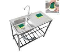 Catering Lavello In Acciaio Inox Lavabo per Cucina Commerciale Indipendente Lavandino Da Esterno con Rubinetto E Ripiani Portaoggetti Per Garage/Appartamenti/Scantinati/Campeggi/Negozi(83x50xH75cm)
