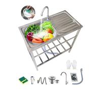 Catering Lavello In Acciaio Inox Lavello Cucina Commerciale 1 Vasca Lavatoio Da Esterno con Rubinetto 75x40xH75cm Cucina Professionale Lavandino Lavello Portatile per Ristorante Bar Garage Cortile