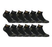 Caterpillar 12 Paia Calzini Sneaker Lavoro Lunghezza Caviglia - Rinforzo Punta Tallone - Supporto Arco Plantare - Cotone (Nero, 35-38)