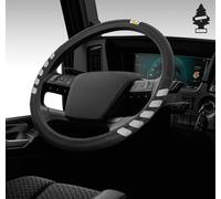 Caterpillar - Coprivolante da 18 pollici, per semirimorchi, colore: nero, con bordo grigio, in similpelle, inodore e resistente, per tutte le stagioni, confezione con deodorante