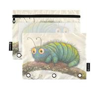 Caterpillar Crawling on Branch - Astuccio con 3 anelli, con cerniera, confezione da 2, trasparente, per trucchi e biglietti da viaggio