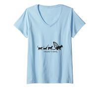 Caterpillar To Caterfly: Stravagante Arte dell'evoluzione del Gatto Maglietta con Collo a V, Donna, Celeste, L