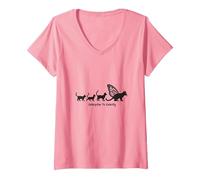 Caterpillar To Caterfly: Stravagante Arte dell'evoluzione del Gatto Maglietta con Collo a V, Donna, Rosa, L