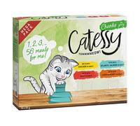 Catessy Bocconcini in Salsa Vaschette 56 x 85 g Umido per gatto - Mix 4 Gusti (Pollo, Salmone dell'Atlantico, Manzo, Fegato & Cuore)