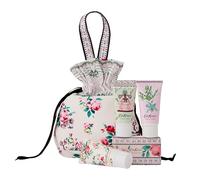 Cath Kidston Crema per le mani, crema per il corpo e lavaggio 3 x 30 ml, sapone profumato 100 g, borsa con coulisse per prodotti essenziali di bellezza da viaggio, burro lei, regalo per lei, crudeltà