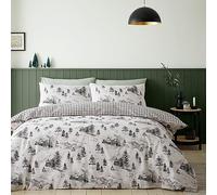 Catherine Lansfield Alpine Village - Set copripiumino king size con federe, in cotone spazzolato, colore: naturale