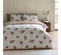 Catherine Lansfield Angus Highland Cow, set copripiumino reversibile con federe, per letto king size, colore naturale