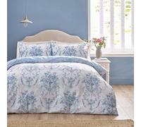 Catherine Lansfield Antoinette - Set copripiumino singolo reversibile damascato con federa, colore: blu