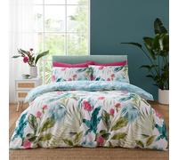 Catherine Lansfield Aruba - Set copripiumino matrimoniale reversibile con federe, motivo floreale tropicale, colore: verde