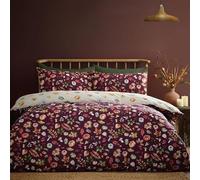 Catherine Lansfield Autumn Pumpkins - Set copripiumino matrimoniale reversibile con federa, colore: prugna
