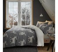 Catherine Lansfield Bedding - Set copripiumino e federe in jacquard Sherpa con cervo e federe, colore: grigio