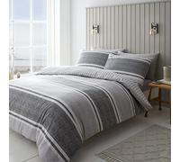 Catherine Lansfield Bedding - Set copripiumino per letto matrimoniale con federe, motivo a righe, colore: grigio antracite