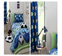 Catherine Lansfield Blu Football Singolo Copripiumino + IN Abbinato 183cm Tende