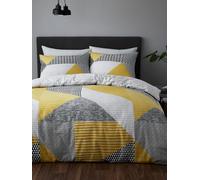Catherine Lansfield Larsson Geo - Set copripiumino, Ocra, Doppio (Copripiumino 200x200cm +2 Federe 50x75 cm)