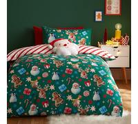 Catherine Lansfield Christmas Icons So Soft, set copripiumino matrimoniale reversibile con federe, verde