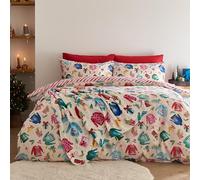 Catherine Lansfield Christmas Jolly Jumpers - Set copripiumino matrimoniale reversibile con federe, colore: panna