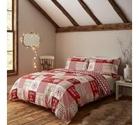 Catherine Lansfield Christmas Let It Snow - Copripiumino matrimoniale e federe, colore: rosso naturale