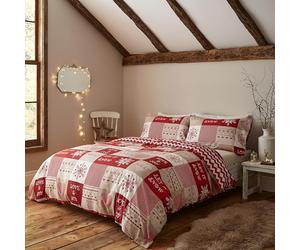 Catherine Lansfield Christmas Let It Snow - Copripiumino matrimoniale e federe, colore: rosso naturale