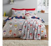 Catherine Lansfield Christmas Santa Spec-Tacular - Set copripiumino matrimoniale reversibile con federa, colore: grigio