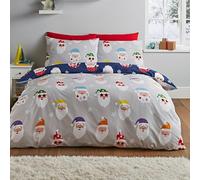 Catherine Lansfield Christmas Santa Spec-Tacular - Set copripiumino reversibile per letto king size, con federa, colore: grigio