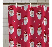 Catherine Lansfield Christmas Santa Spec-Tacular - Tenda da doccia, 180 x 180 cm, colore: Rosso