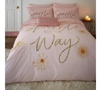 Catherine Lansfield Christmas Sparkle - Set copripiumino matrimoniale reversibile con federe, colore: rosa cipria