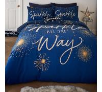 Catherine Lansfield Christmas Sparkle - Set copripiumino singolo reversibile con federa, colore: blu navy