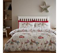 Catherine Lansfield Christmas Town - Set copripiumino matrimoniale reversibile con federe, colore: neutro