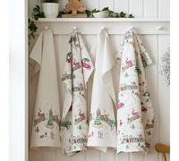 Catherine Lansfield Christmas Town - Strofinacci da cucina in cotone, 50 x 75 cm, confezione da 4, colore: naturale