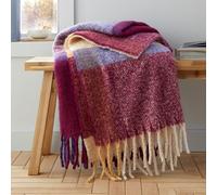 Catherine Lansfield Coperta in finto mohair a quadri, 130 x 170 cm, colore: prugna