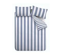Catherine Lansfield Cove - Set copripiumino matrimoniale reversibile a righe con federe, colore: blu